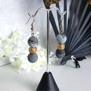 Stone and Metal Bead Dangles Marbled Classy Sophisticated Mixed Media Bold